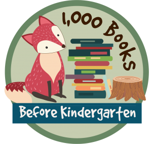 image of fox next to stack of books with 1000 Books before kindergarten text