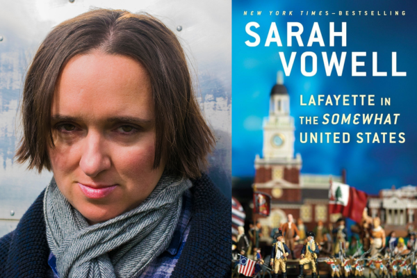 image of Sarah Vowell and the book cover of Lafayette and the Somewhat United States